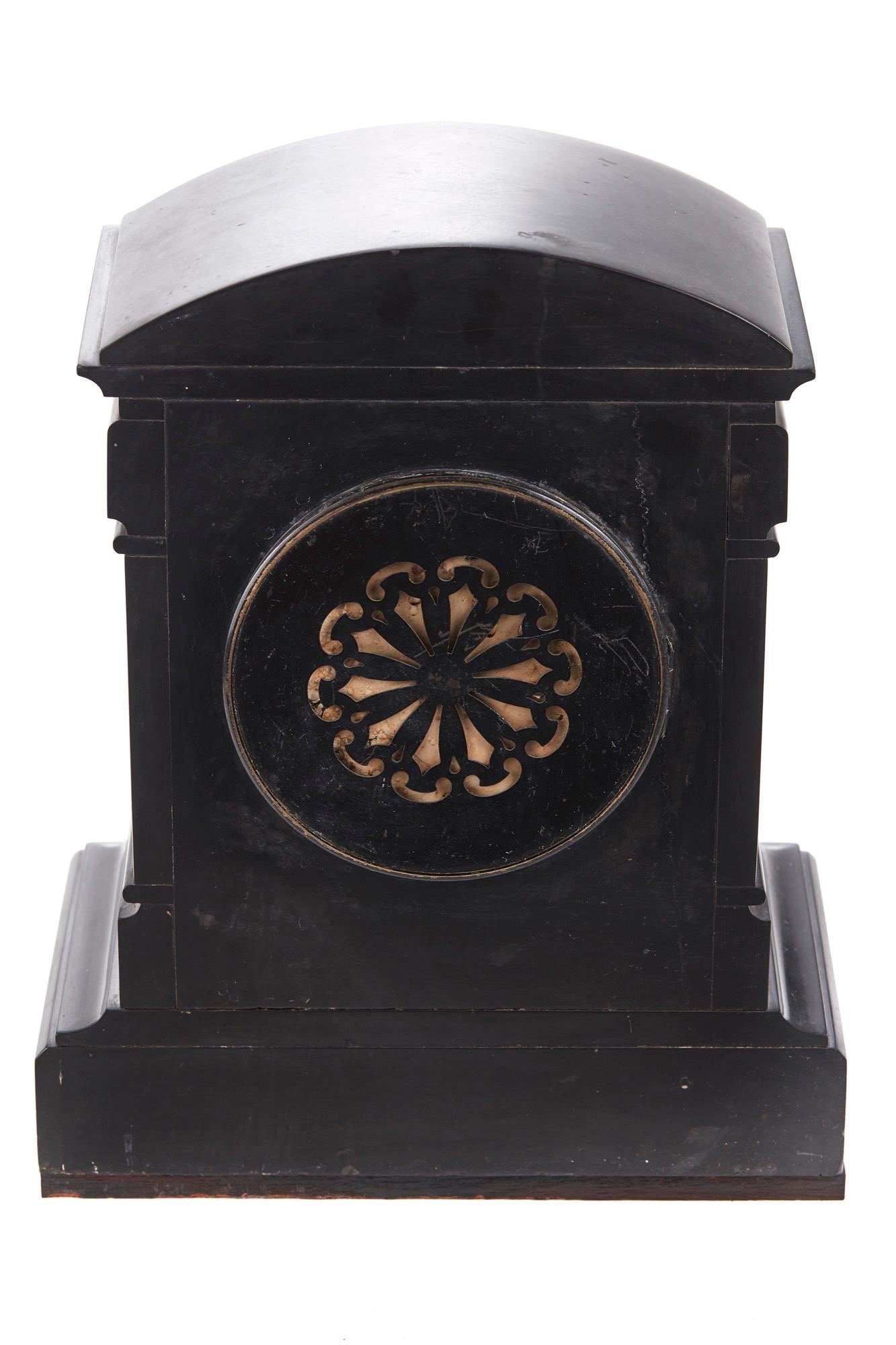 Antique Victorian Black Slate Mantle Clock 1