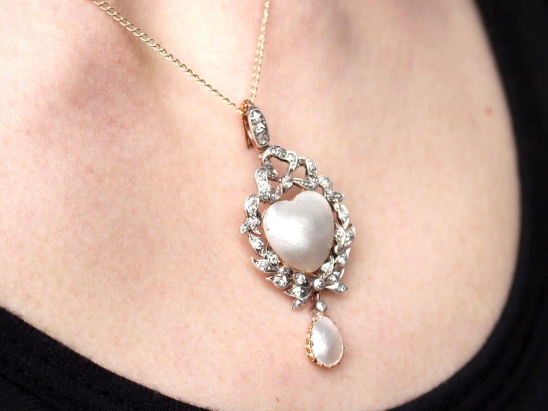 Pendentif Victorien Or 18k – Perle, Diamant Et Pierre – Circa 1890 Vintage