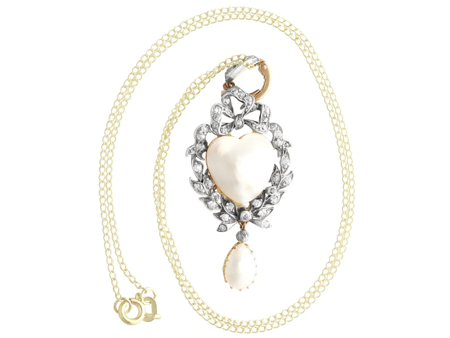 Round Cut Antique Victorian Blister Pearl and 0.42Ct Diamond 9k Yellow Gold Pendant  For Sale