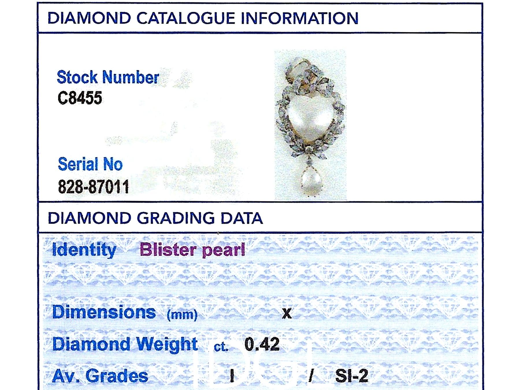 Pendentif victorien ancien en or jaune 9 carats avec perles et diamants 0,42 carat  en vente 2