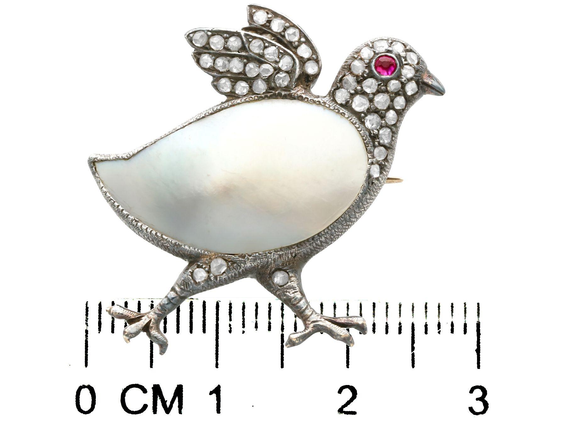 Antique Victorian Blister Pearl Ruby and Diamond Yellow Gold Chick Brooch For Sale 2