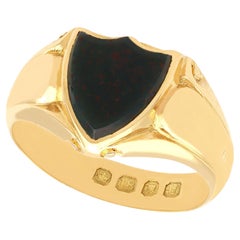 Antique Victorian Bloodstone and Yellow Gold Signet Ring 