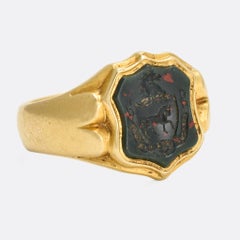 Antique Victorian Bloodstone Horse Intaglio Gold Signet Ring