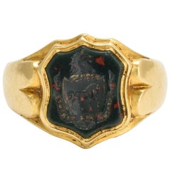 Antique Victorian Bloodstone Horse Intaglio Gold Signet Ring