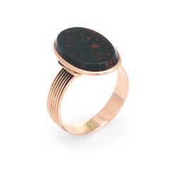 Antique Victorian Bloodstone Ring 14 Karat Rose Gold Oval Signet Mount Estate
