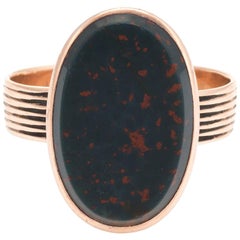 Antique Victorian Bloodstone Ring 14 Karat Rose Gold Oval Signet Mount Estate