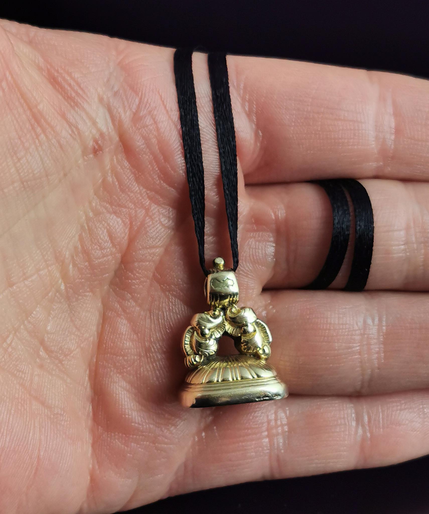 Antique Victorian Bloodstone Seal Fob, Gold Plated 5