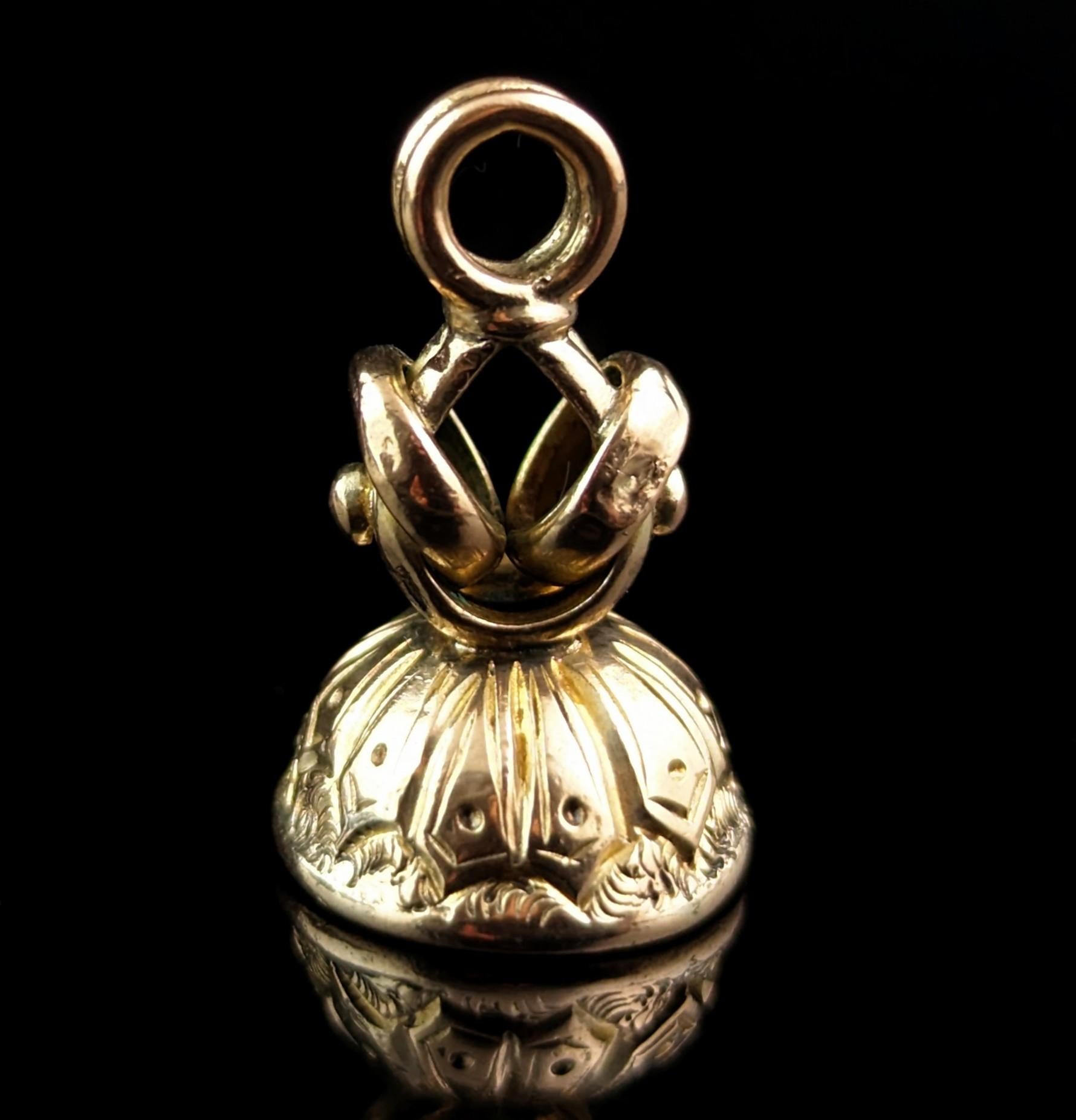 Women's or Men's Antique Victorian bloodstone seal fob, Pendant, 9k gold cased 