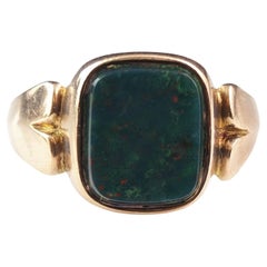 Antique Victorian Bloodstone signet ring, 9k gold, boxed 