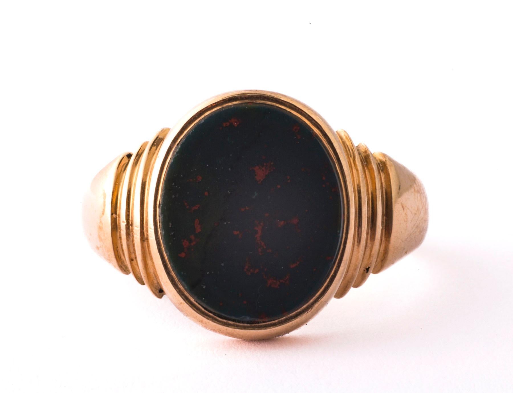 Women's or Men's Antique Victorian Bloodstone Signet Ring For Sale