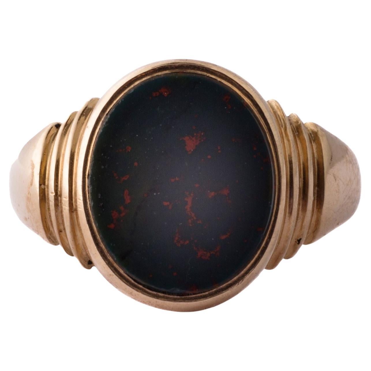 Antique Victorian Bloodstone Signet Ring For Sale