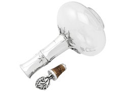 Antique Victorian Blown and Acid Etched Glass Sterling Silver Mounted Decanter