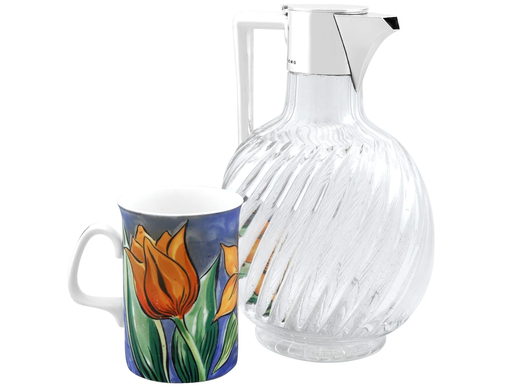English Antique Victorian Blown Glass and Sterling Silver Mounted Claret Jug For Sale