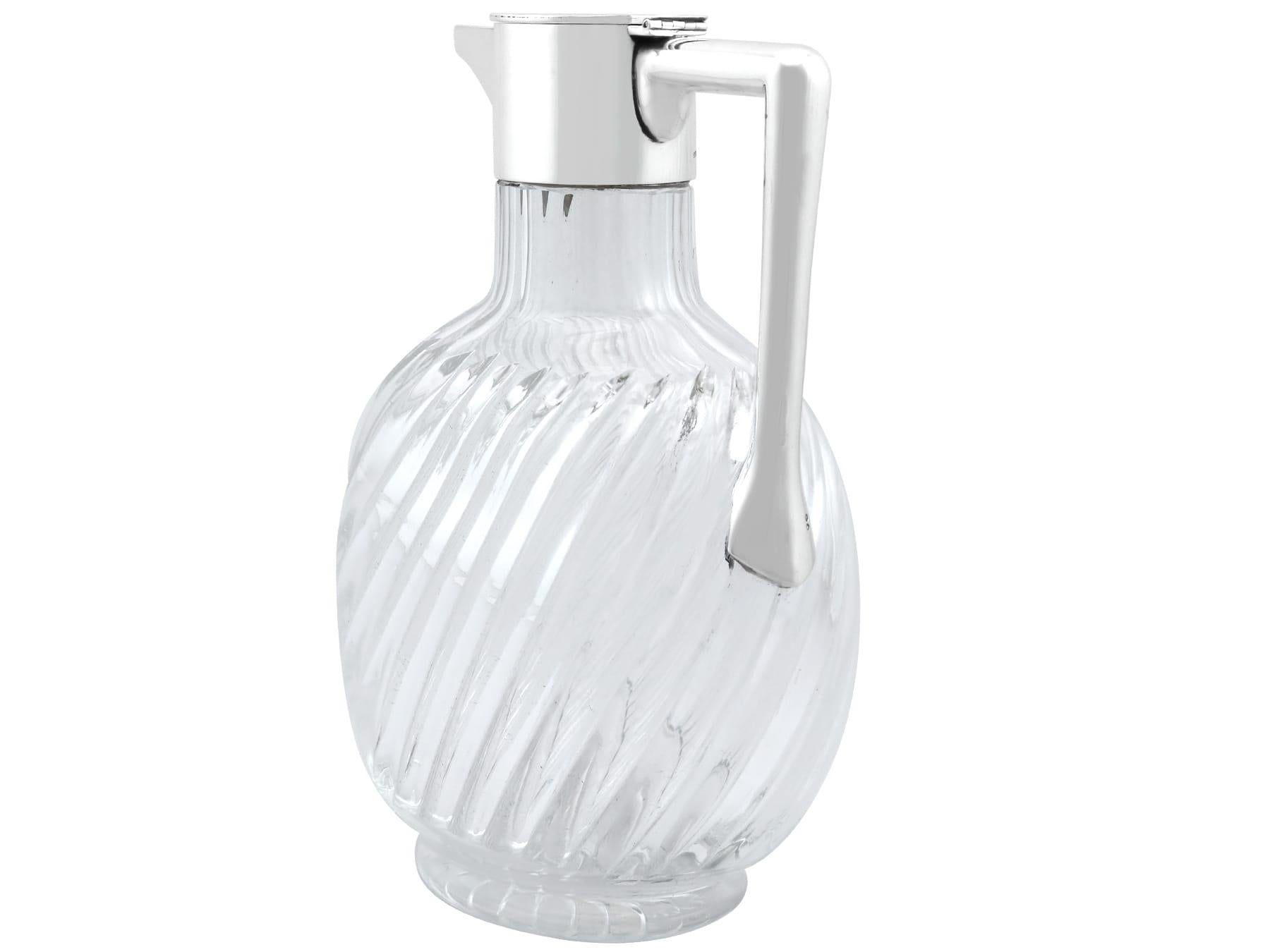 Late 19th Century Antique Victorian Blown Glass and Sterling Silver Mounted Claret Jug For Sale