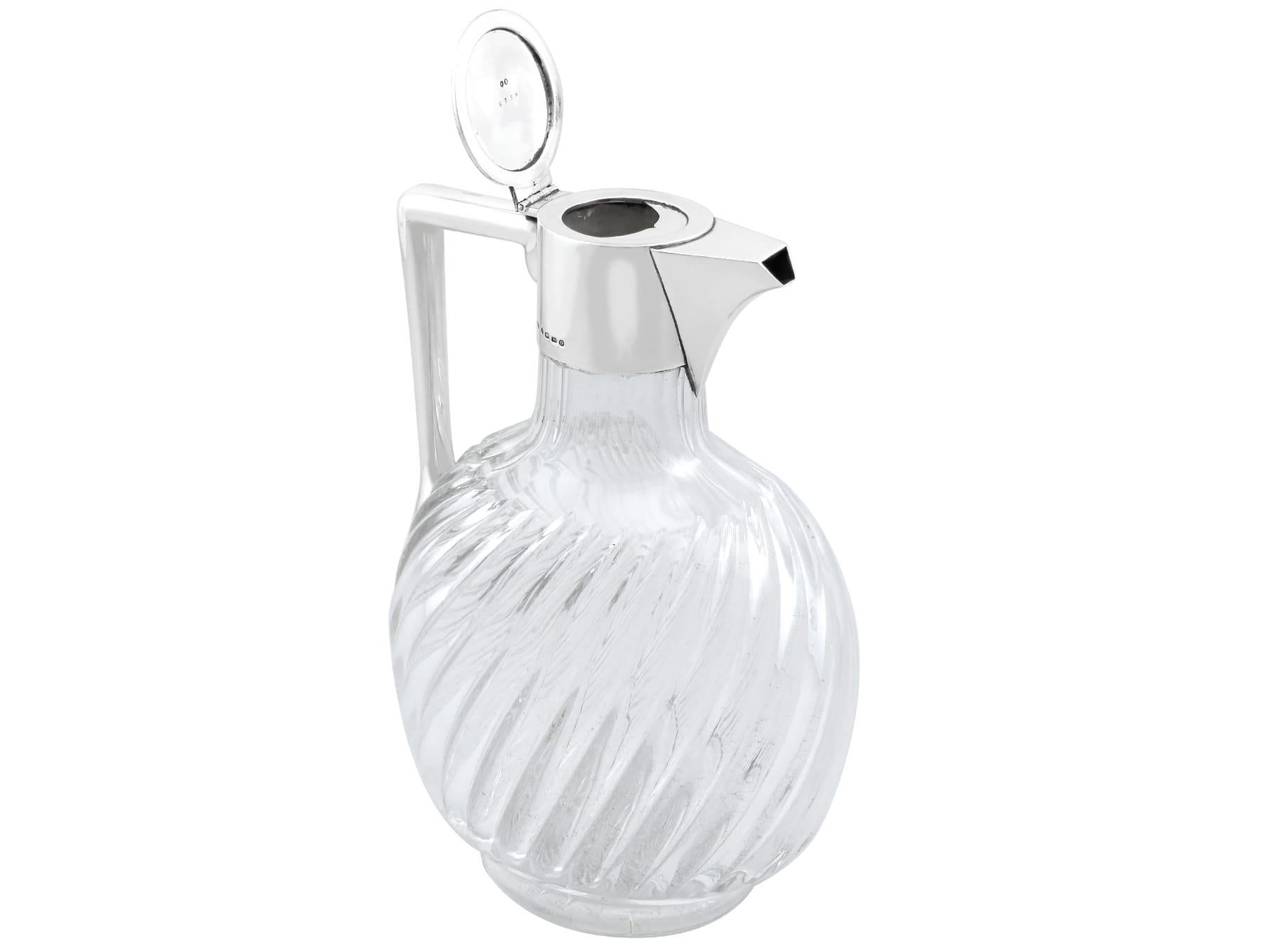 Antique Victorian Blown Glass and Sterling Silver Mounted Claret Jug For Sale 1