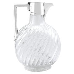Antique Victorian Blown Glass and Sterling Silver Mounted Claret Jug