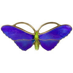 Antique Victorian Blue Enamel Butterfly Brooch Silver, circa 1900