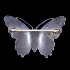 Antique Victorian Blue Enamel Butterfly Brooch Sterling Silver, circa 1900