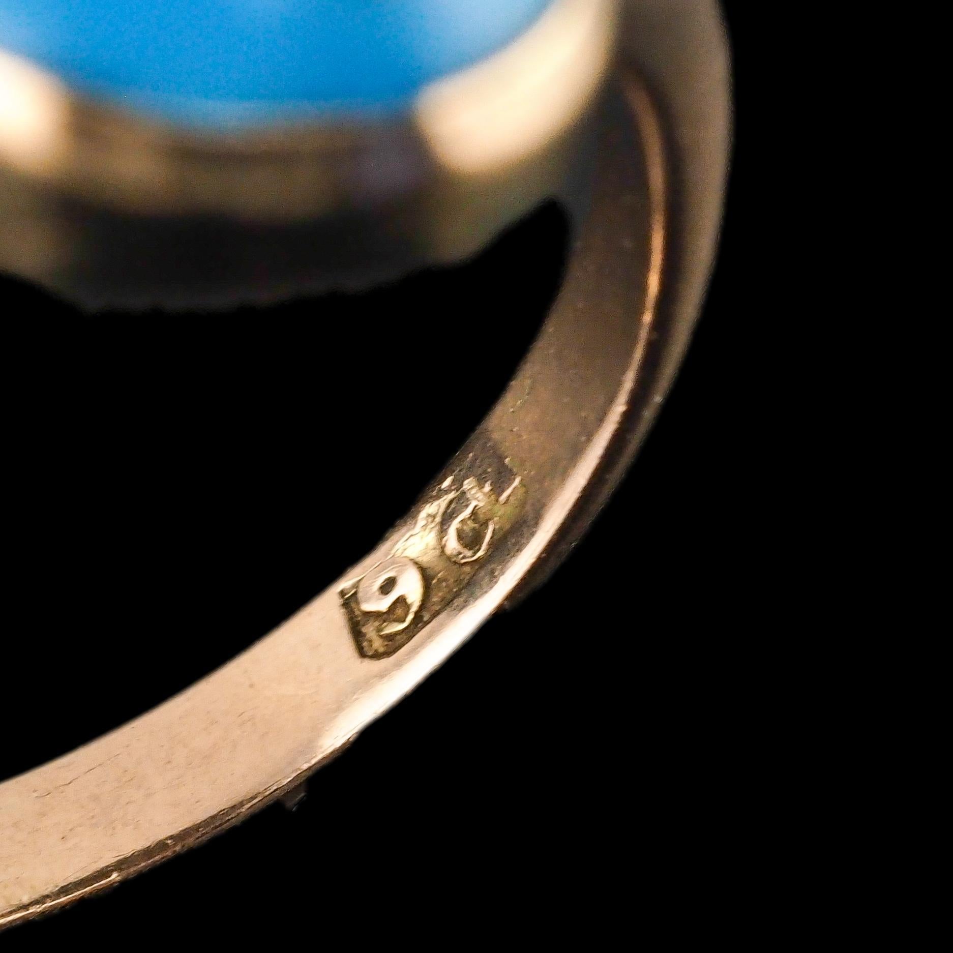 Ancienne bague victorienne en émail bleu et perle étoilée en or 9K - c.1880 en vente 5