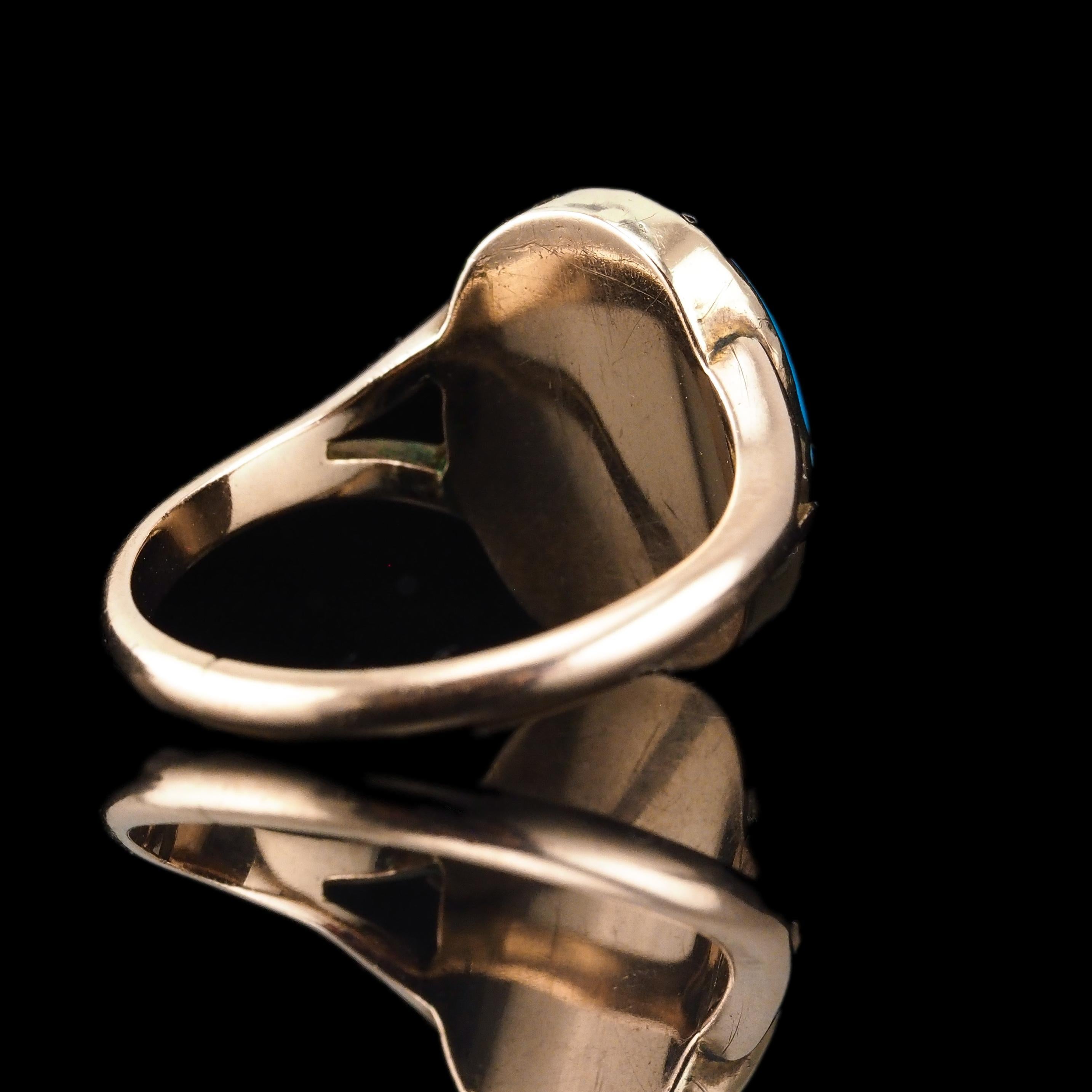 Ancienne bague victorienne en émail bleu et perle étoilée en or 9K - c.1880 Pour femmes en vente