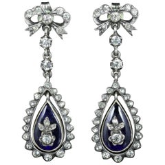 Antique Victorian Blue Enamel Paste Earrings, circa 1890