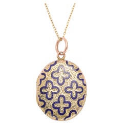 Antique Victorian Blue Enamel Quatrefoil Locket