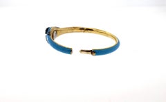 Antique Victorian Blue Enamel Rose Cut Diamond Royal Bangle Bracelet