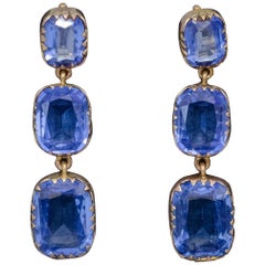 Antique Victorian Blue Paste Earrings 9 Carat Gold, circa 1900