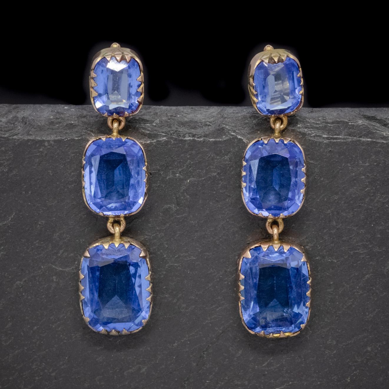 Late Victorian Antique Victorian Blue Paste Earrings 9 Carat Gold, circa 1900