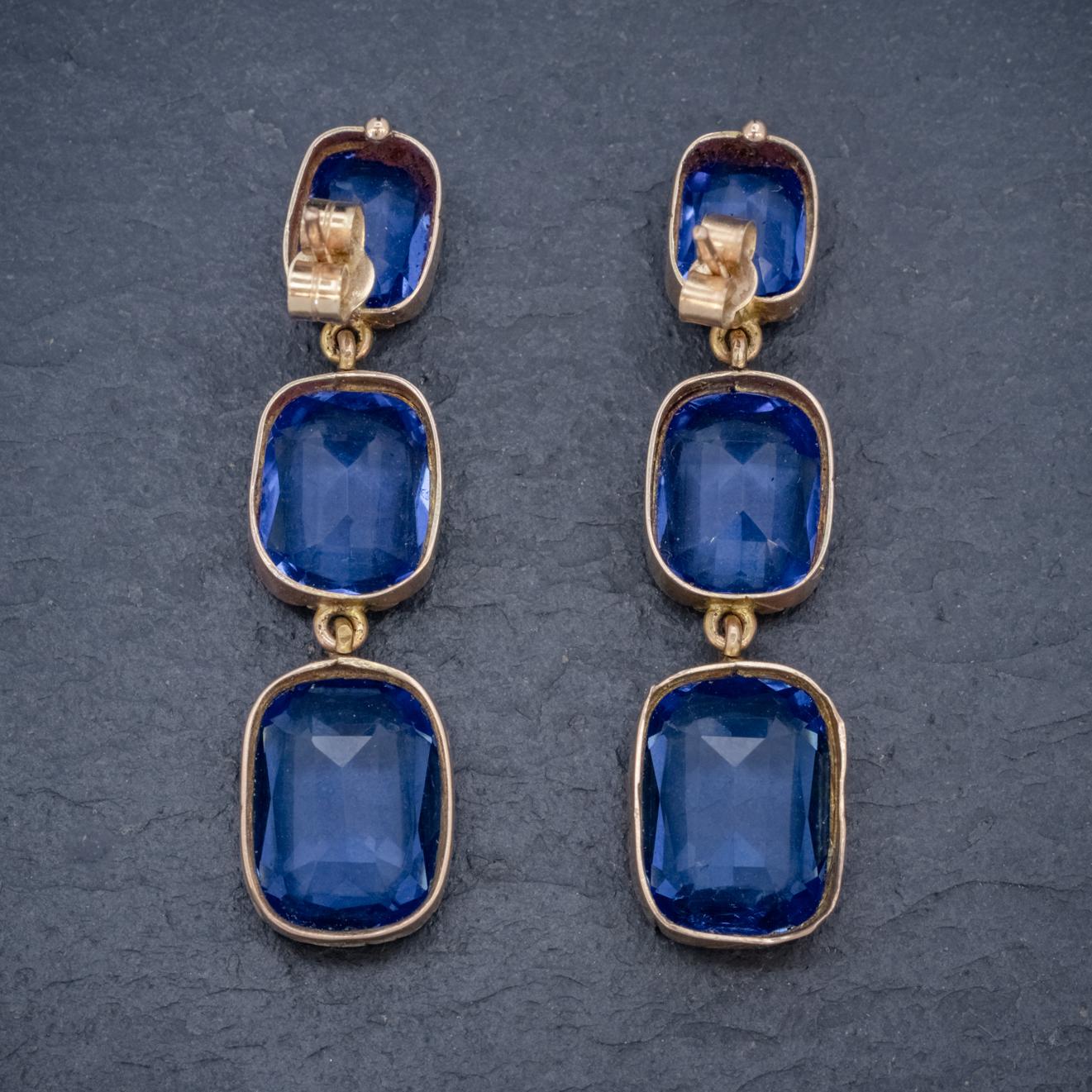 Antique Victorian Blue Paste Earrings 9 Carat Gold, circa 1900 In Good Condition In Lancaster , GB