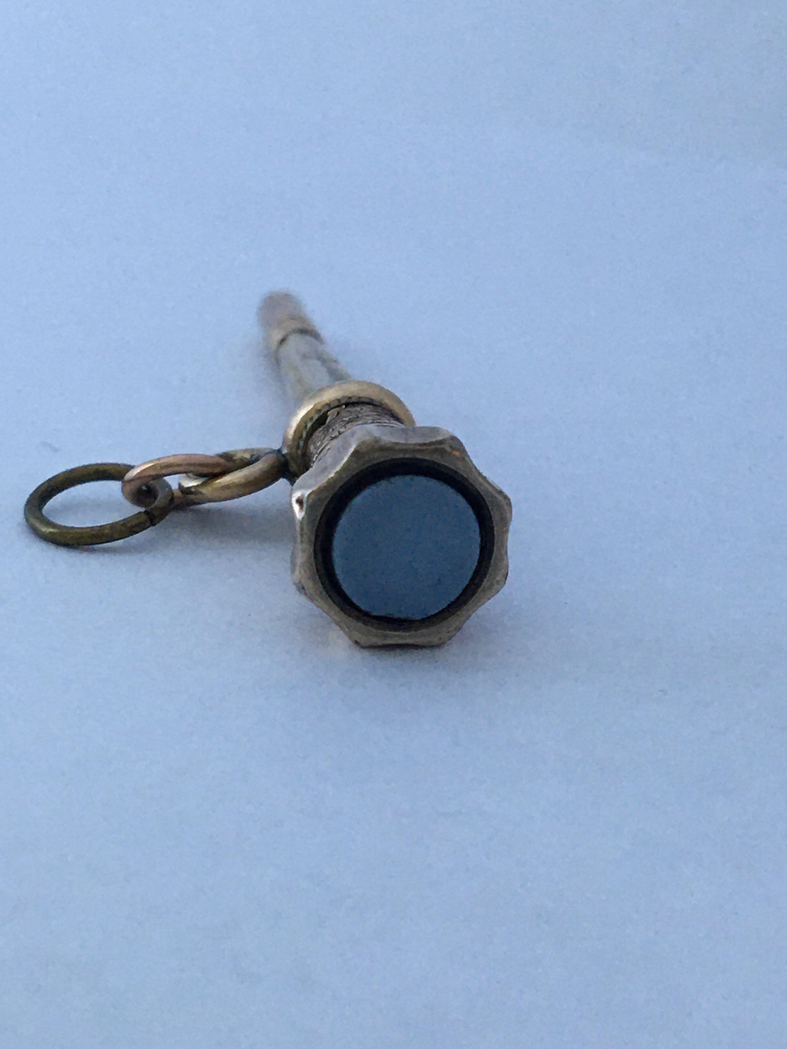 Antique Victorian Blue Paste Gold Cased Trumpet Watch Key Fob Pendant Charm For Sale 7