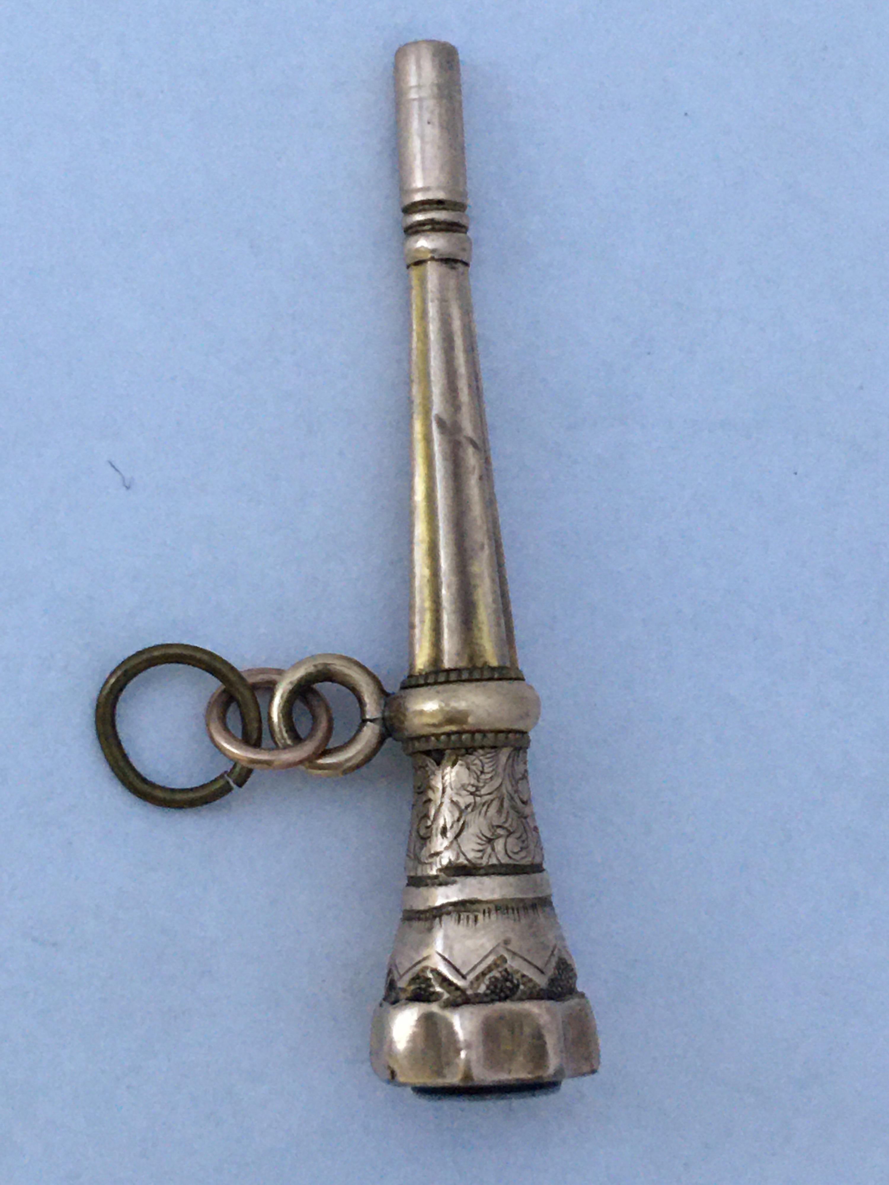 Antique Victorian Blue Paste Gold Cased Trumpet Watch Key Fob Pendant Charm For Sale 8