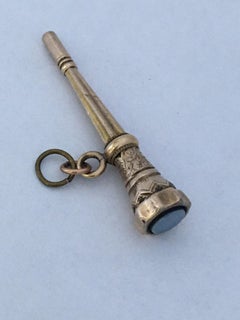 Antique Victorian Blue Paste Gold Cased Trumpet Watch Key Fob Pendant Charm