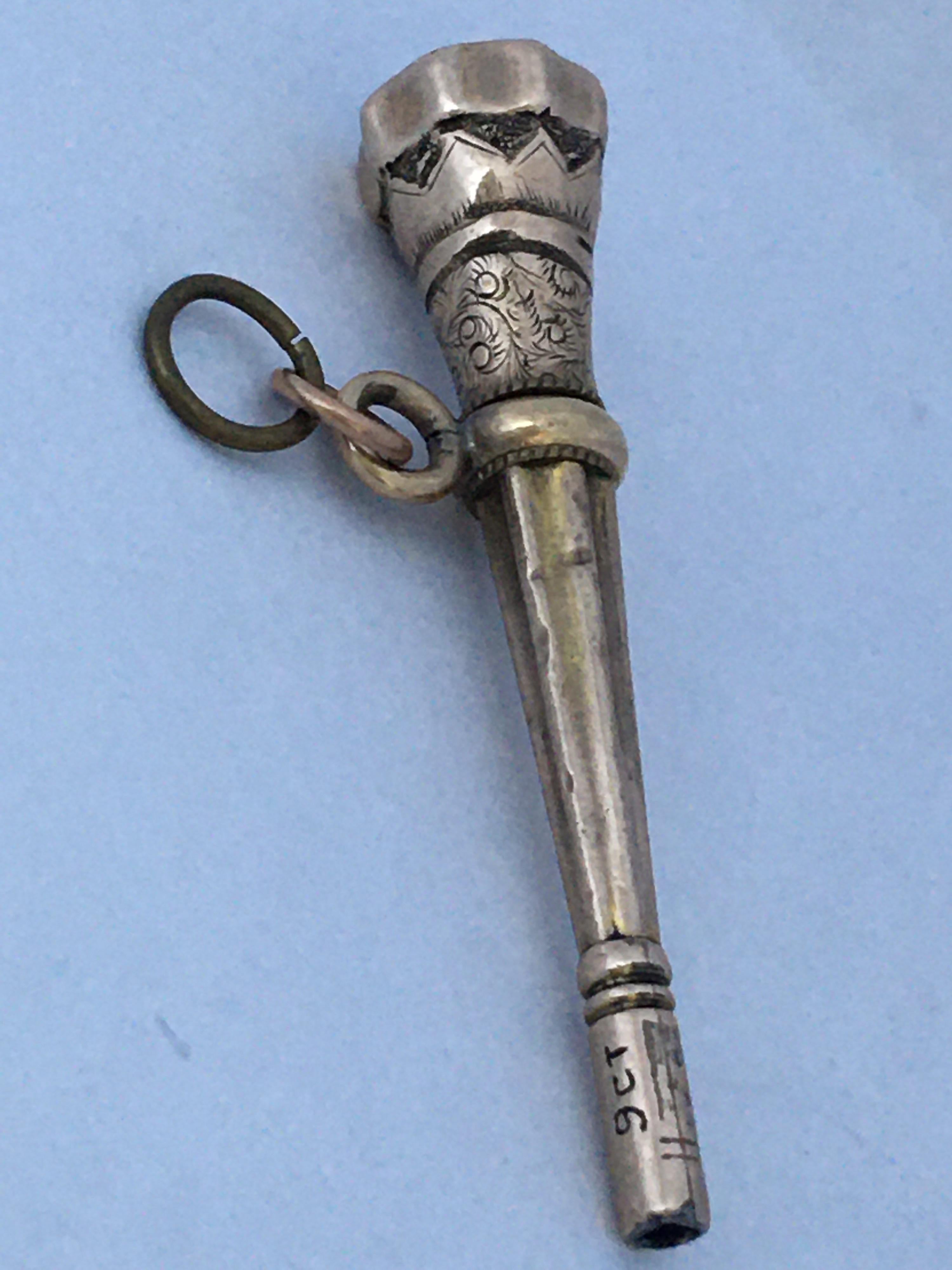 Antique Victorian Blue Paste Gold Cased Trumpet Watch Key Fob Pendant Charm In Good Condition For Sale In Carlisle, GB