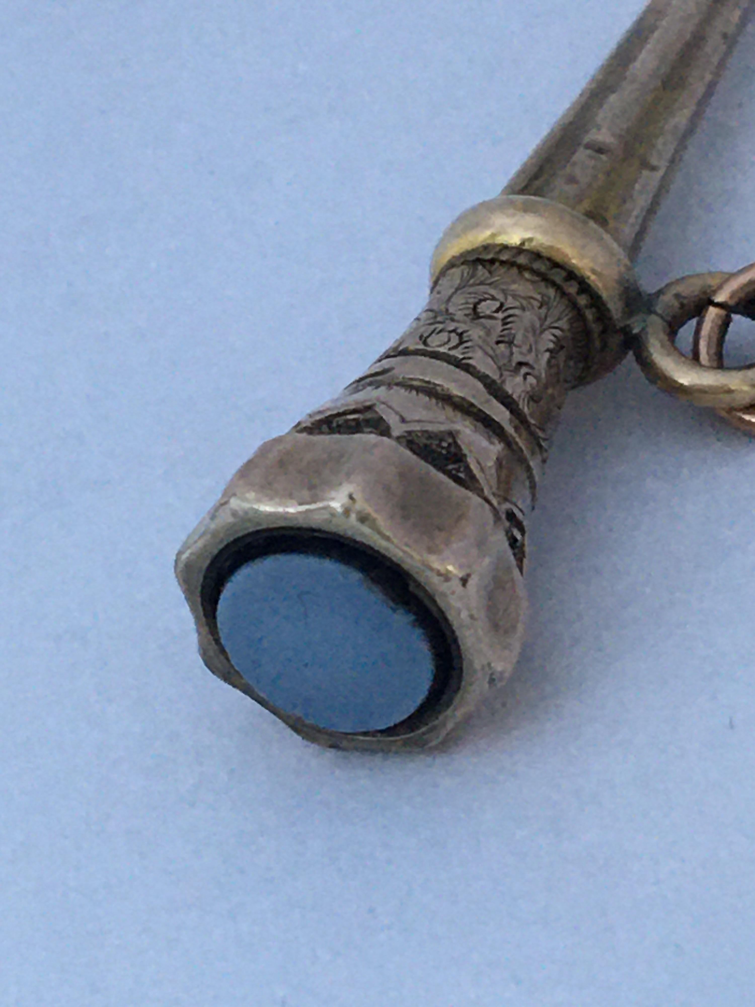 Women's or Men's Antique Victorian Blue Paste Gold Cased Trumpet Watch Key Fob Pendant Charm For Sale