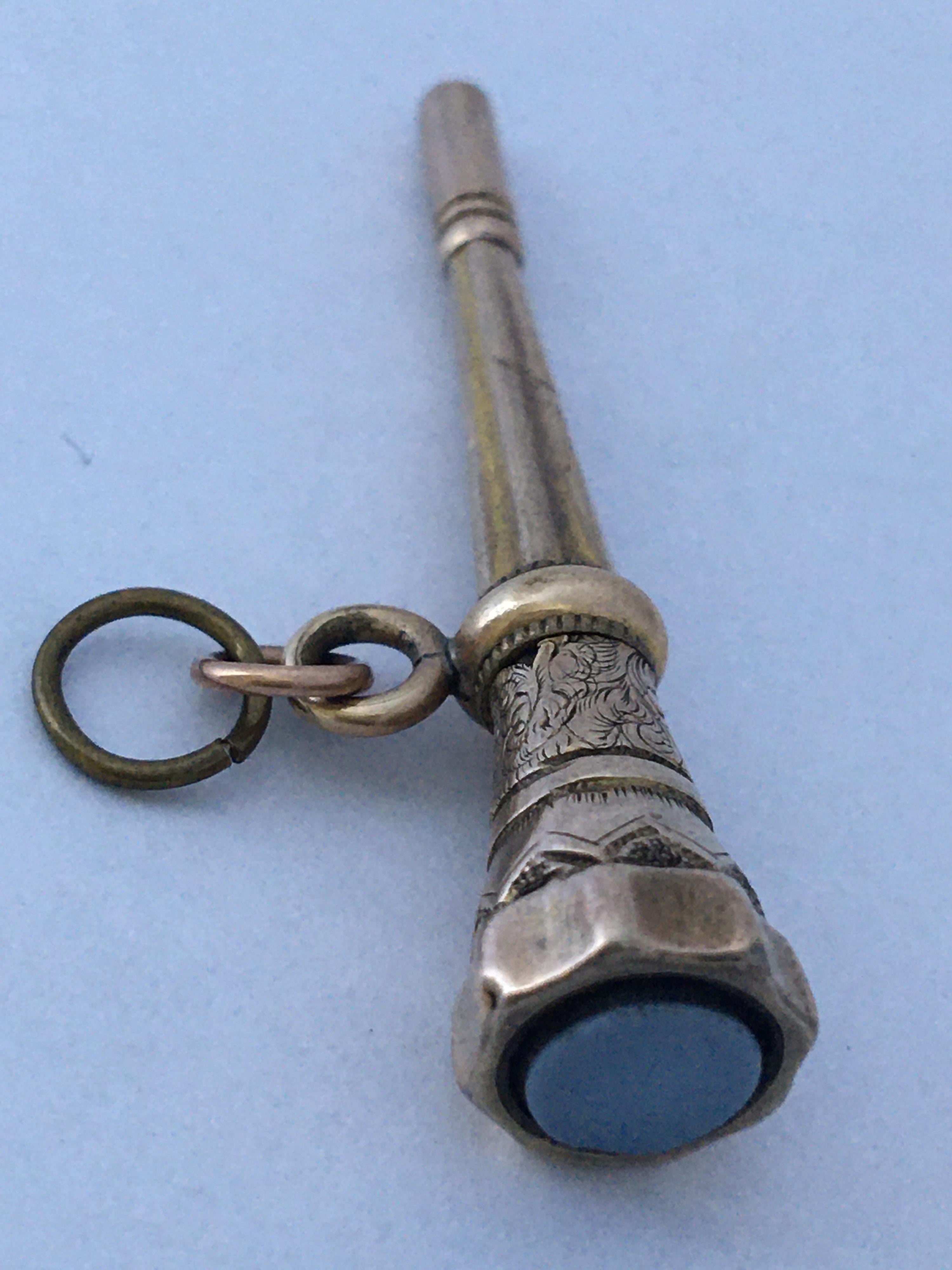 Antique Victorian Blue Paste Gold Cased Trumpet Watch Key Fob Pendant Charm For Sale 2