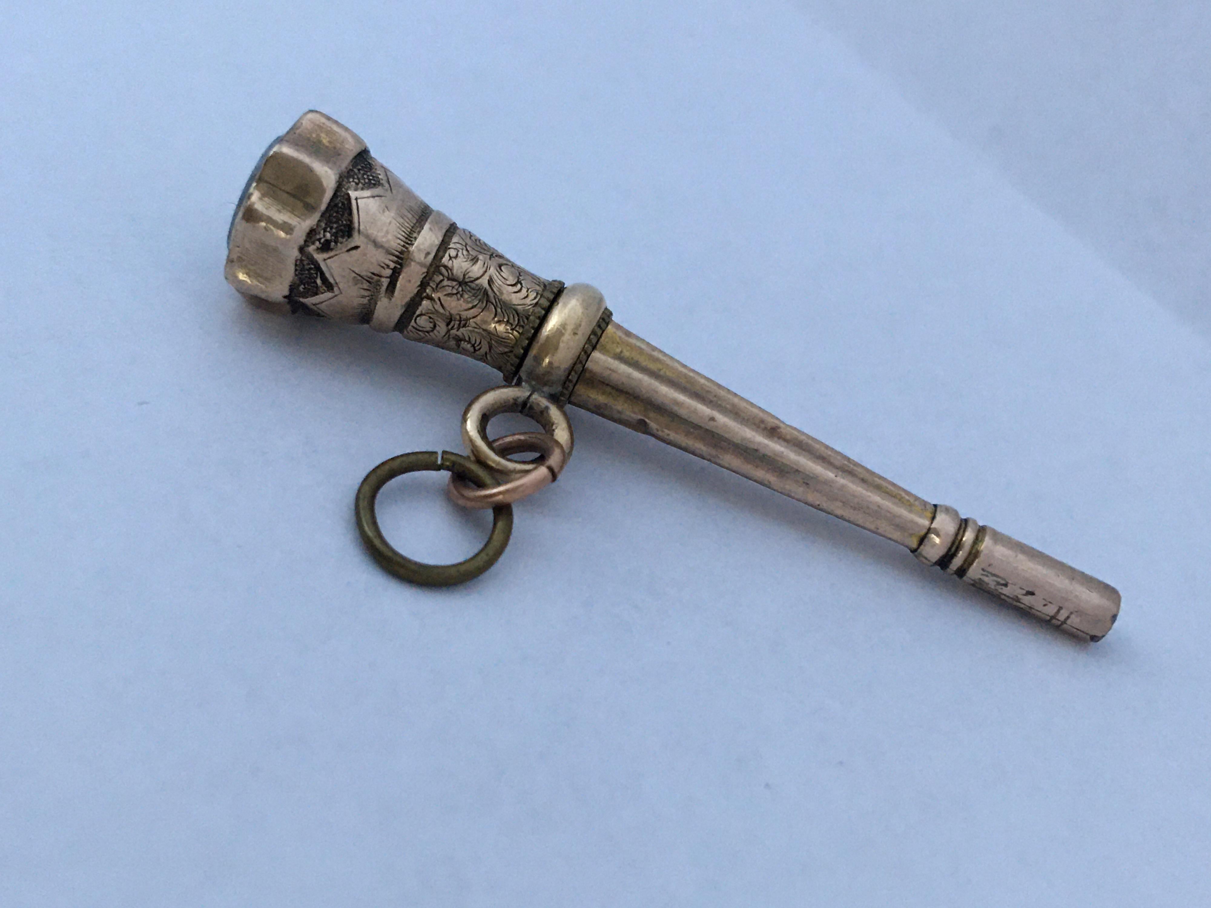 Antique Victorian Blue Paste Gold Cased Trumpet Watch Key Fob Pendant Charm For Sale 3