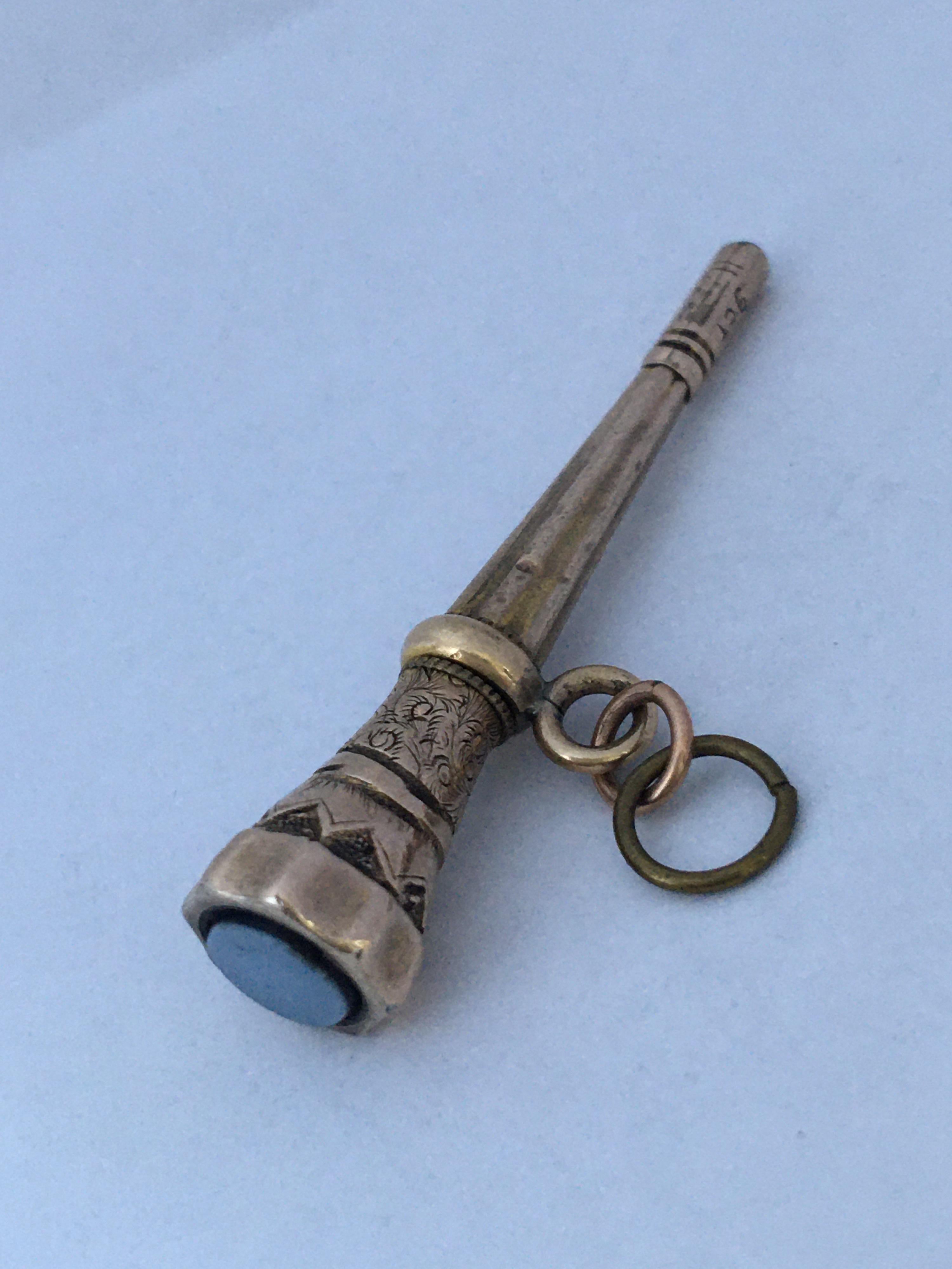 Antique Victorian Blue Paste Gold Cased Trumpet Watch Key Fob Pendant Charm For Sale 4