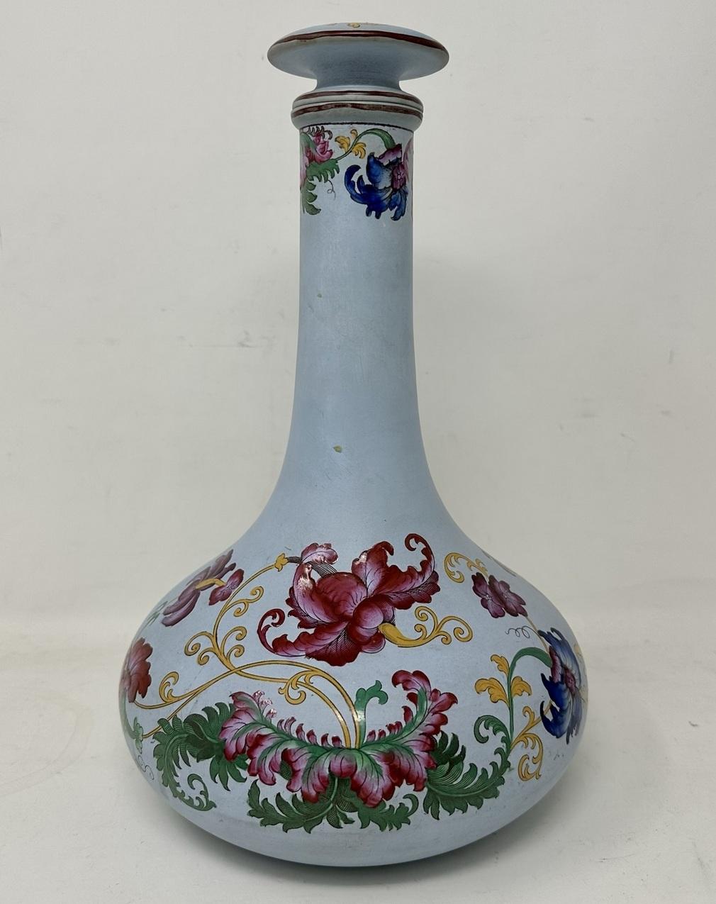 Art Nouveau Antique Victorian Blue Porcelan Bottle Vase or Urn Ships Decanter Hand Painted For Sale