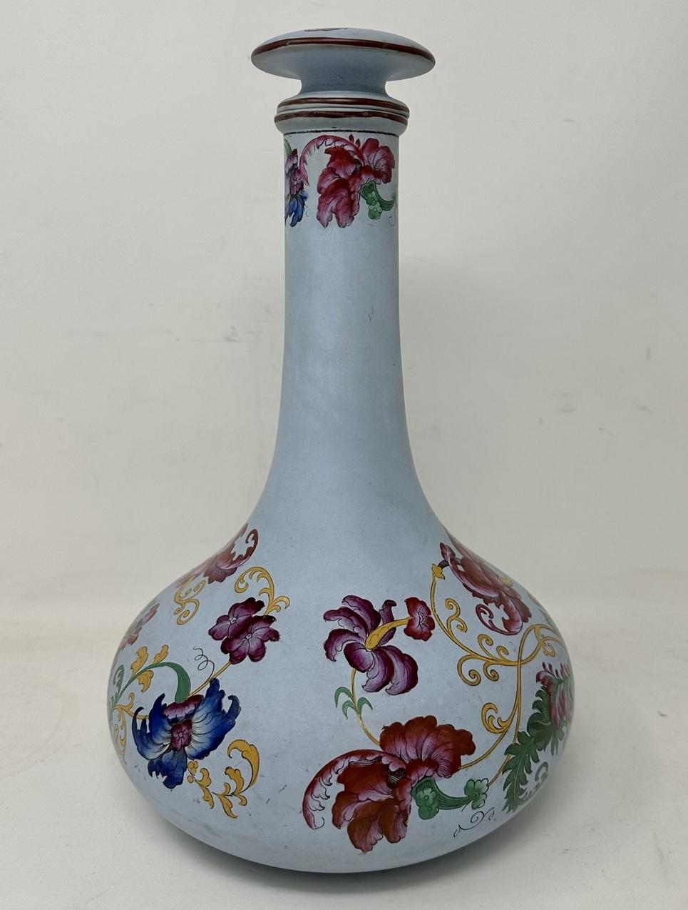British Antique Victorian Blue Porcelan Bottle Vase or Urn Ships Decanter Hand Painted For Sale