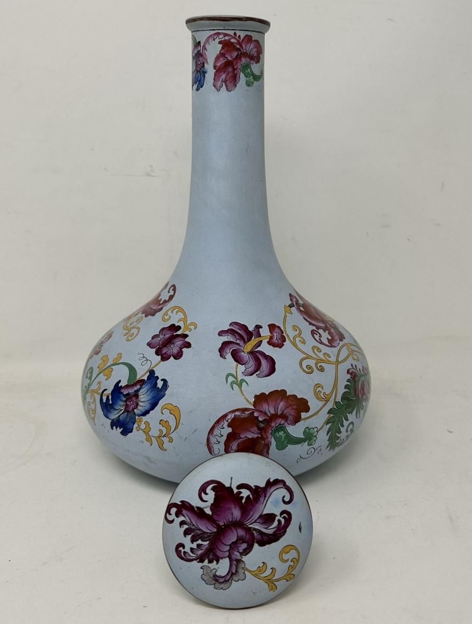 Hand-Painted Antique Victorian Blue Porcelan Bottle Vase or Urn Ships Decanter Hand Painted For Sale
