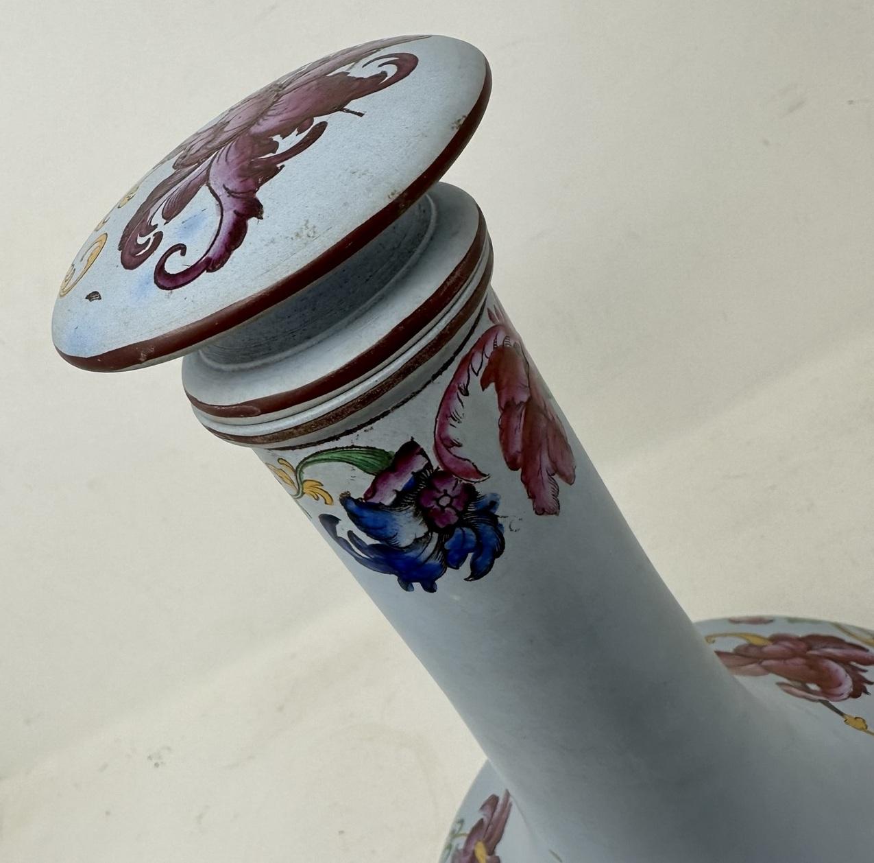 19th Century Antique Victorian Blue Porcelan Bottle Vase or Urn Ships Decanter Hand Painted For Sale