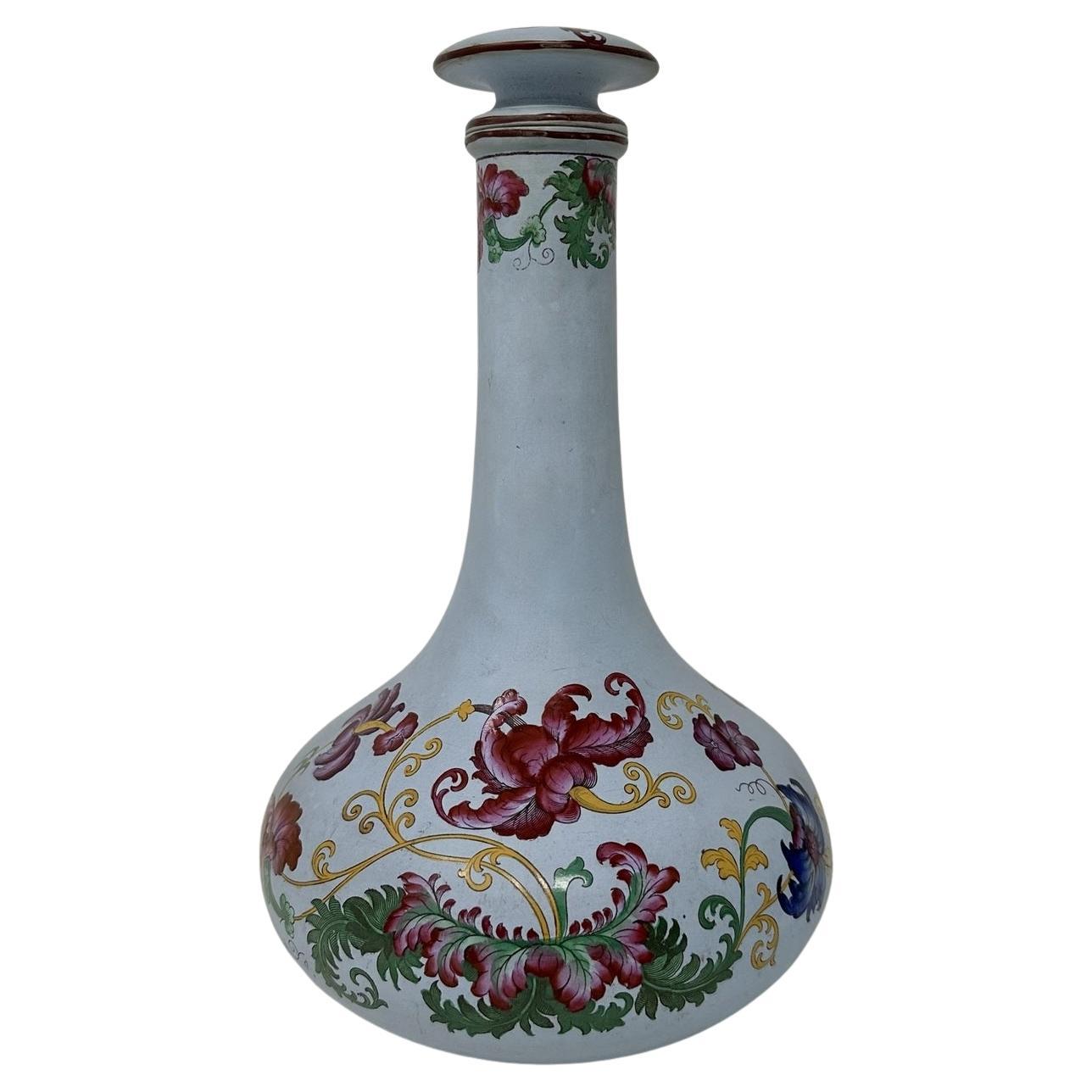 Antique Victorian Blue Porcelan Bottle Vase or Urn Ships Decanter Hand Painted For Sale