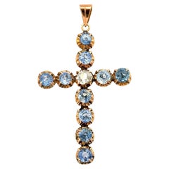 Antique Victorian Blue Sapphire and Diamond Gold Cross Pendant Antique Victorian Blue Sapphire and Diamond Gold Cross Pendant