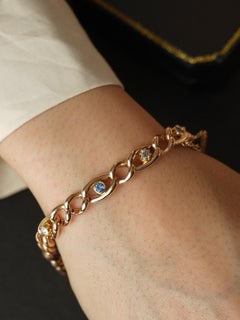 Antique Victorian Blue Sapphire & Old Cut Diamond Curb Bracelet 15ct Rose Gold