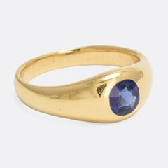 Antique Victorian Blue Sapphire Solitaire Gypsy Ring