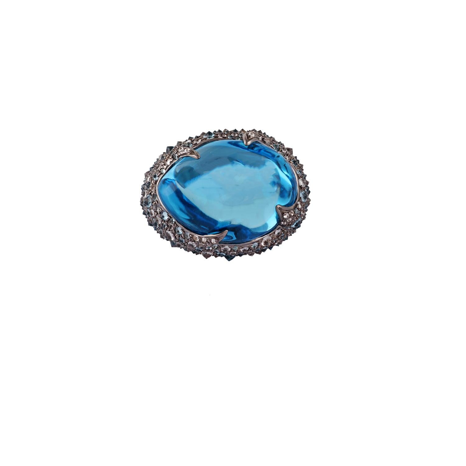 Beautiful Antique Victorian 18K Gold & silver  Blue Topaz, White Topaz, Diamond Ring in Gold & Silver . This incredible cocktail ring is crafted in 18k gold & silver . The center holds a natural vibrant Blue Topaz with an incredible play of color