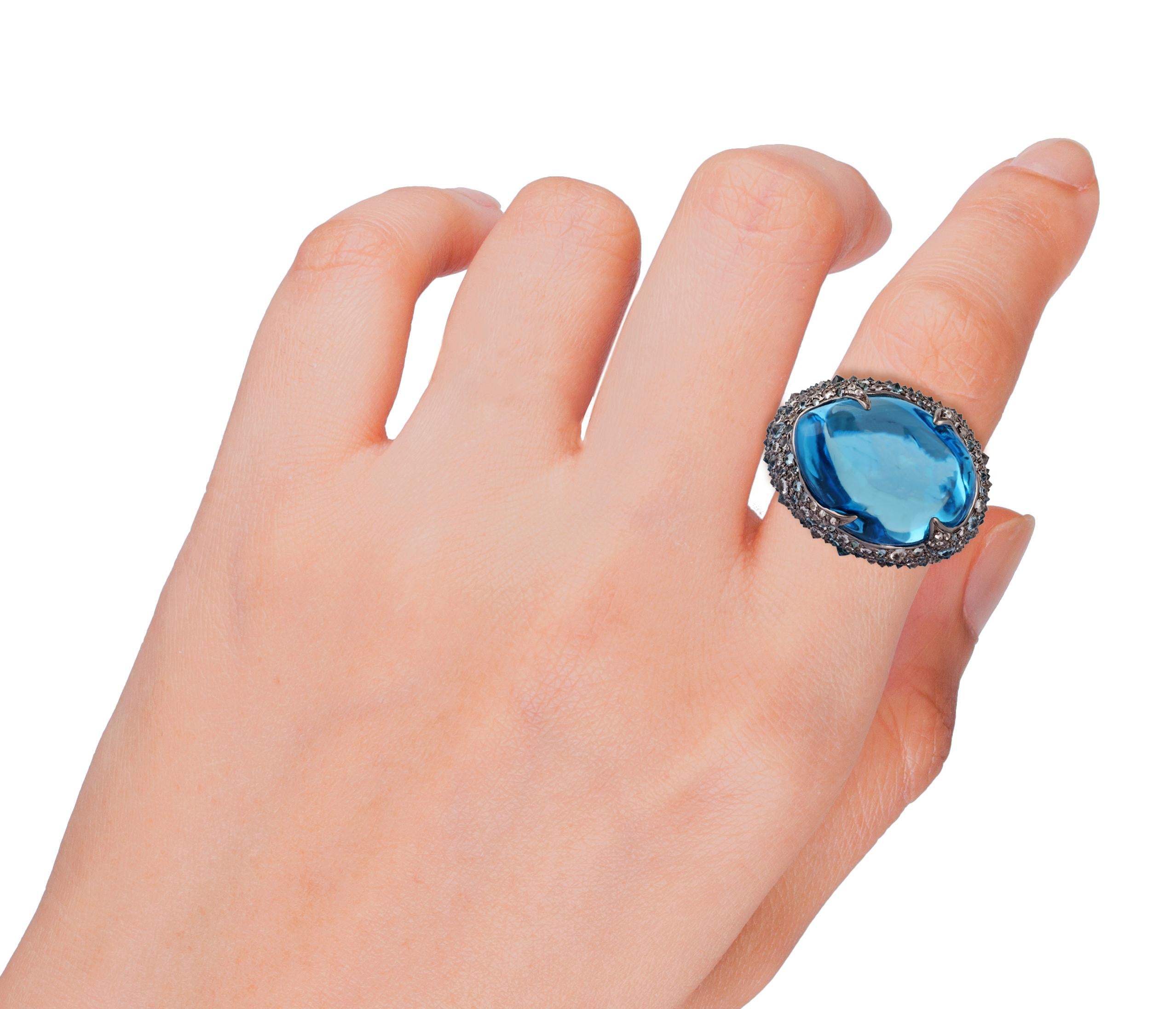 Women's Antique Victorian Blue Topaz, White Topaz, Diamond Ring in Gold & Silver For Sale