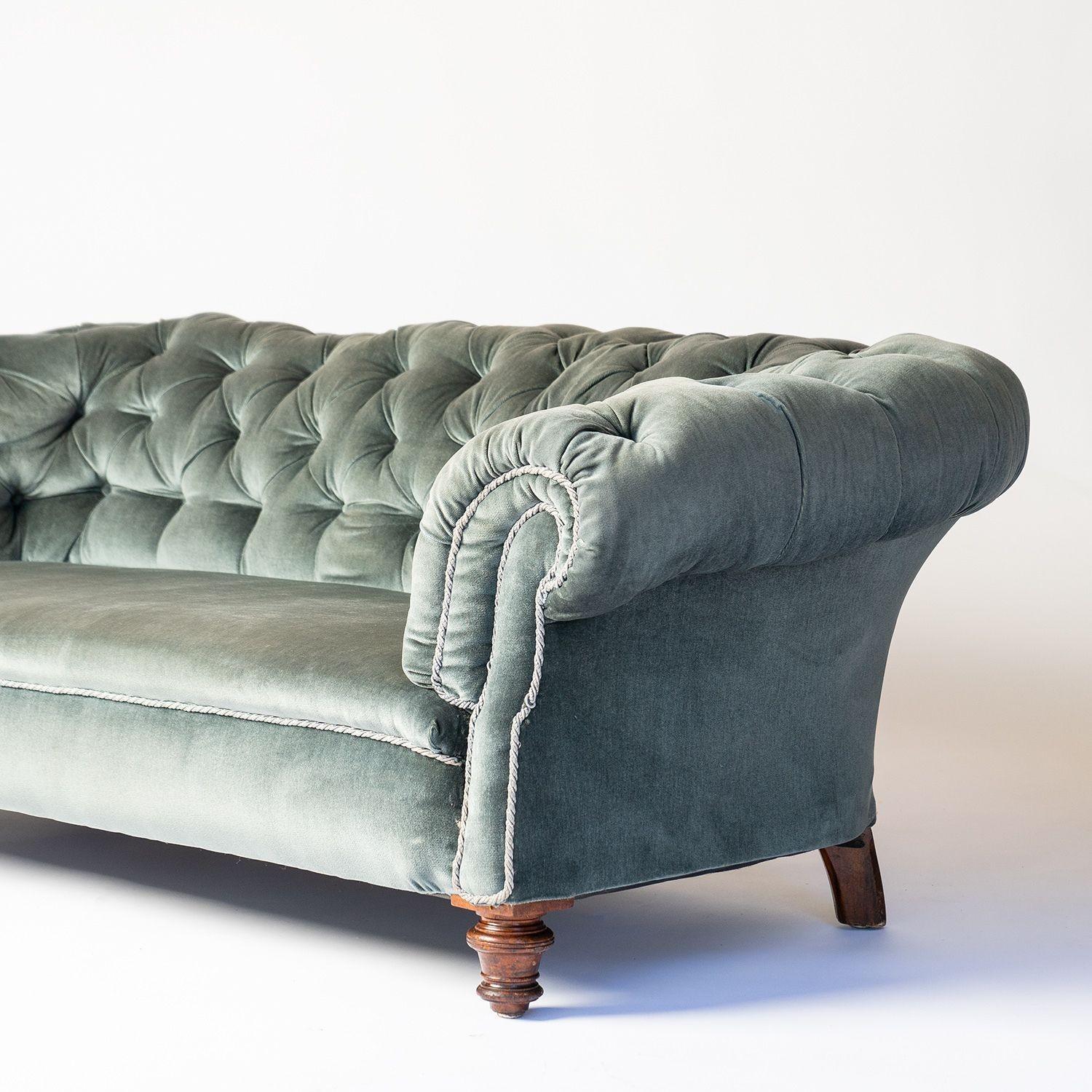 19th Century Antique Victorian Blue Velvet Button Back Chesterfield Sofa