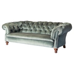 Antique Victorian Blue Velvet Button Back Chesterfield Sofa